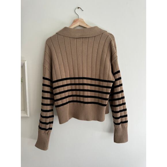 PISTOLA Arlo Polo Sweater in Tan Noir Stripe Size Large - Picture 8 of 8